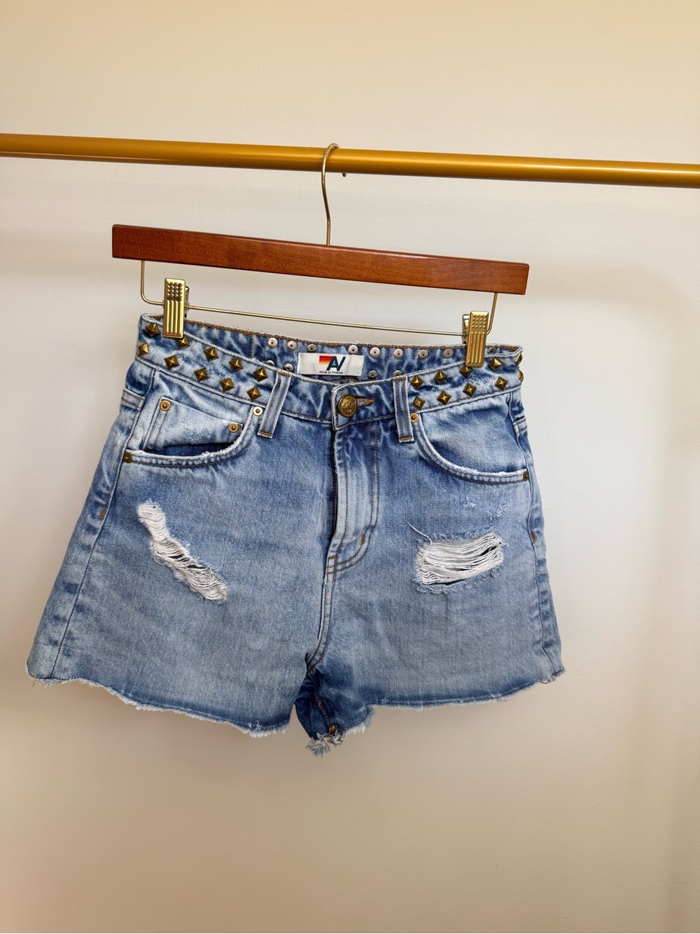 Aviator Nation Hi Rise Denim Shorts
